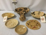 Lot of 7 Papago hand woven plates & baskets - all materials used are indigenous to Papago country