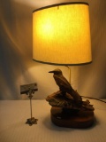 Vintage BlackBerry Summer limited edition hand carved Raven Lamp with cream colored shade 098/5000