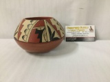 Jemez Pueblo style pottery vase w/ distinctive geometric designs & earth tones - Signed F Lucero
