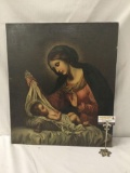 Original vintage oil painting depicting Mary & Baby Jesus - unframed & unsigned