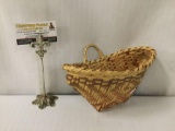 Hand made woven gathering basket with Native American geometric designs w/ handles - unsigned