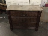 Modern marble top wicker 3 drawer dresser - has small chip - matches 237