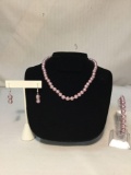 Attractive light purple Akoya pearl bead necklace with matching bracelet and earrings