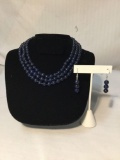 Beautiful 3 strand lapis lazuli necklace and earring set. Clasp featuring 3 CZ stones