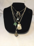 Selection of 5 vintage & modern sterling silver pendant necklaces - 44.7 gram ttw