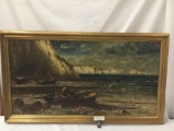 Original oil painting depicting a fisherman and boats - signed by the artist