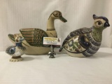 3 ceramic bird figurines incl. Mexican ceramic bird with floral design signed Mateos Tostado