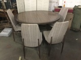 Vintage mid century laminate two tone dinner table with 4 woven seat chairs