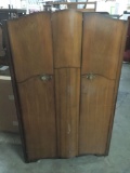 Stunning art deco late 20's armoire with elegant metal handles, wood front and key - as is