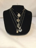 Collection of 5 vintage and modern sterling silver pendant necklaces with cut stones