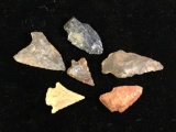 Collection of 6 antique arrowheads from various regions