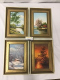 4 original oil paintings depicting rural nature/house scenes in all 4 seasons - signed by artist