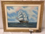 Original acrylic painting of a ship at sea - signed by the artist