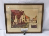 Hand signed print of Village Maison by artist chatillon - presented in wood frame