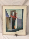 Original watercolor painting of a tree and house - signed by artist in wood frame