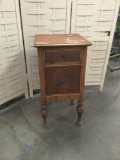 Antique humidor night stand - missing drawer pull and has finish wear