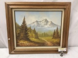 Original oil painting depicting a mountain valley landscape - signature illegible