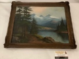 Antique framed original mountain scene painting by unknown artist on board