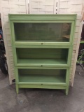 Vintage 3 tier lawyers cabinet in avocado - missing the middle glass pane