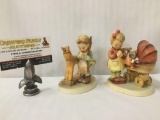 2 Goebel MI Hummel porcelain figurines - MK boy with toy horse and MK3 girl with baby carriage