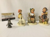 3 MK5 Goebel MI Hummel porcelain figurines - boy w/ geese, boy with goats & girl with chickens