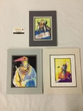 3 original portrait ink drawings of indigenous figures by Mark Ford 1994