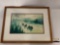 Framed original watercolor painting of canoe party by Sally Snipes (1982), approx 25x20 inches