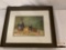 Framed original watercolor still life painting of wine meat and cheese by John Corson, approx 23x19