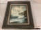 Framed original oil painting of seagulls in the surf signed by artist EM Diggs approximately 17x21
