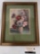 Vintage framed flower print artwork signed by unidentified artist approximately 13 x 16 inches