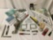 Big lot of assorted tools. Lot includes a saw, many wrench?s, a Drill support, boxes of nails &