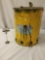 Vintage Underwriter Laboratories trash bin with push petal for oily rags. Measures approximately