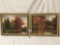 Pair of original unsigned oil paintings depicting placid lake scenes in fall - artist unknown