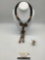 2 pieces of unique tribal stone amber jewelry, statement necklace and hanging stone charm, 14 inches