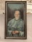 Large ornate framed original canvas portrait painting of a man in the forest wearing a poncho, 31x56