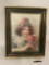 Vintage framed portrait print of a young girl with roses, approximately 17 x 21 inches
