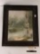 Framed original oil painting on canvas of a pond in the forest signed by artist JE 1974 approx 13x15