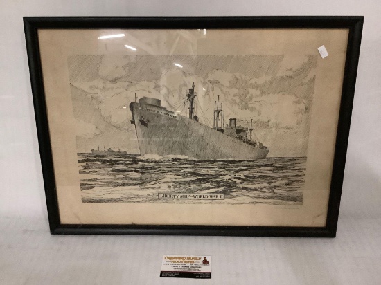 Vintage framed print Liberty Ship - World War II , Dolly H. Alexander copyright 1943, approximately