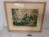 Framed vintage print Springtime in Normandy by Al Mettel 1935, approx 26x22 inches