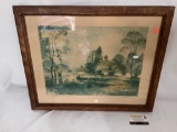 Framed vintage print Springtime in Normandy by Al Mettel 1935, approx 24x20 inches
