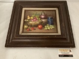 Framed original still life fruit bowl painting signed by artist F Carson proximately 18 x 16 inches