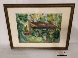 Framed original watercolor painting of the house, signed by artist Haar 1974, approx 22x16.5 inches