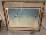 Framed print of sea birds in flight approximately 28 x 24 inches