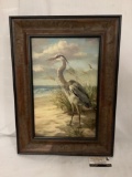 Framed textured print, Egret View II, by Weir, approx 17x23 inches