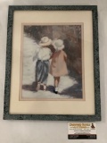 Framed print of children walking by Ivan Anderson SAI approximately 12 x 15 inches