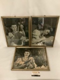 Lot of 3 framed vintage photos of woman making a violin, approx 17x13 inches.