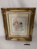 Ornate framed vintage print Playing Bridesmaid by Maude Humphrey Bogart, approximately 17 x 20