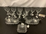16 pc collection of vintage Heisey Lariat home decor incl. goblets, glasses, creamer & sugar +
