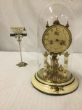 Antique German crafted anniversary clock with rotating pendulum & rose design - no key
