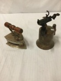 Antique blow torch and iron - some rust on both pcs by decent condition overall